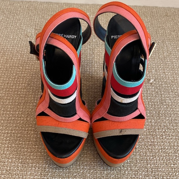 Pierre Hardy Canvas Colorblock Slingback Sandals Wedges - Picture 2 of 10